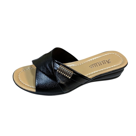 Wovix Summer Slipper For Women Open Toe Faux Leather Trendy Wedge Dress Shoes Casual Classic Sandals Daily Wear Beige 37