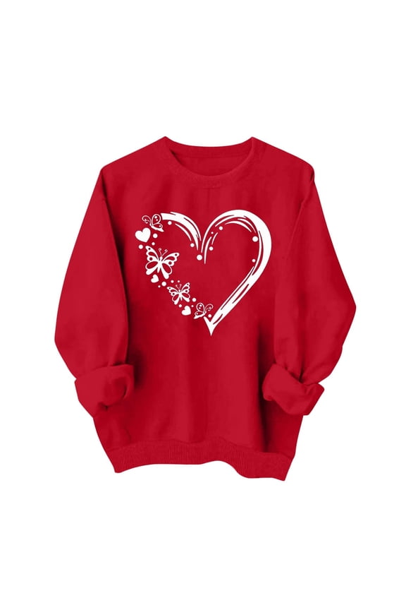 Unisex Valentines Shirt for Women Causal Heart Print Graphic Long Sleeve Oversized Blouse Plaid Warm Soft Tops Oversized Crewneck Sweatshirt Streetwear Daily
