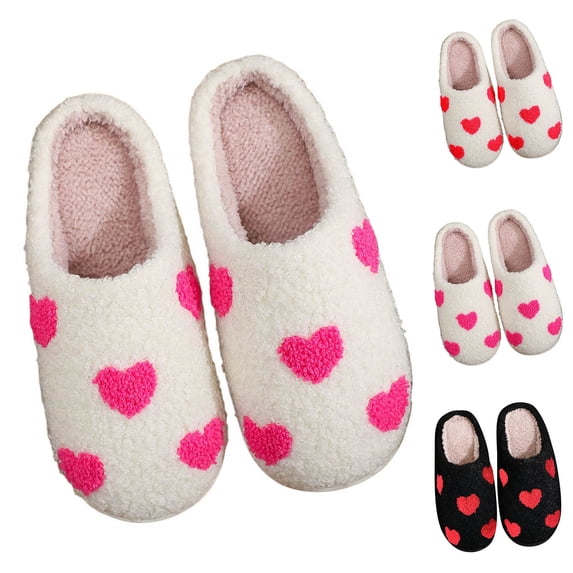 Wovix Valentine's Day Women's Men's Heart Graphic Slippers Retro Print Memory Foam Plush Warm Anti-Slip Fluffy Fuzzy Plush Arch Support Basic Soft Houseshoes