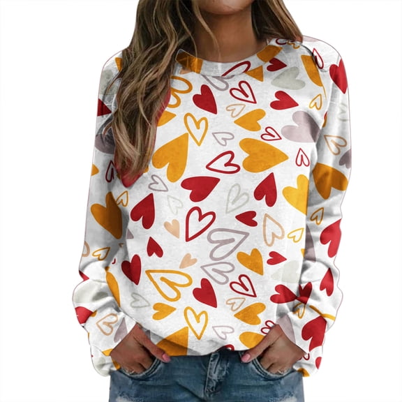 Wovix Valentine's Sweatshirt For Women Love Heart Graphic Long Sleeve Crewneck Pullover Gifts Shirt Oversized Plaid Top Trendy Streetwear