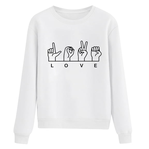 Wovix Valentines Shirts Women Love Sign Tops Hand Language Graphic Tee Long Sleeve Crewneck Pullover Slouchy Tops Daily