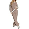 thumbnail image 1 of Wovix Women 2 Piece Outfits Matching Sets Color Block Sweatsuit Casual Fleece Lounge with Striped Design Long Sleeve Crewneck Long Pants Daily Matching Sets, 1 of 4