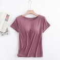 thumbnail image 1 of Wovix Women Built in Bra Tank Tops Loose Short Sleeve Crewneck Tshirt Workout Sports Yoga Tee Solid Comfy Daily Tops Purple M, 1 of 3