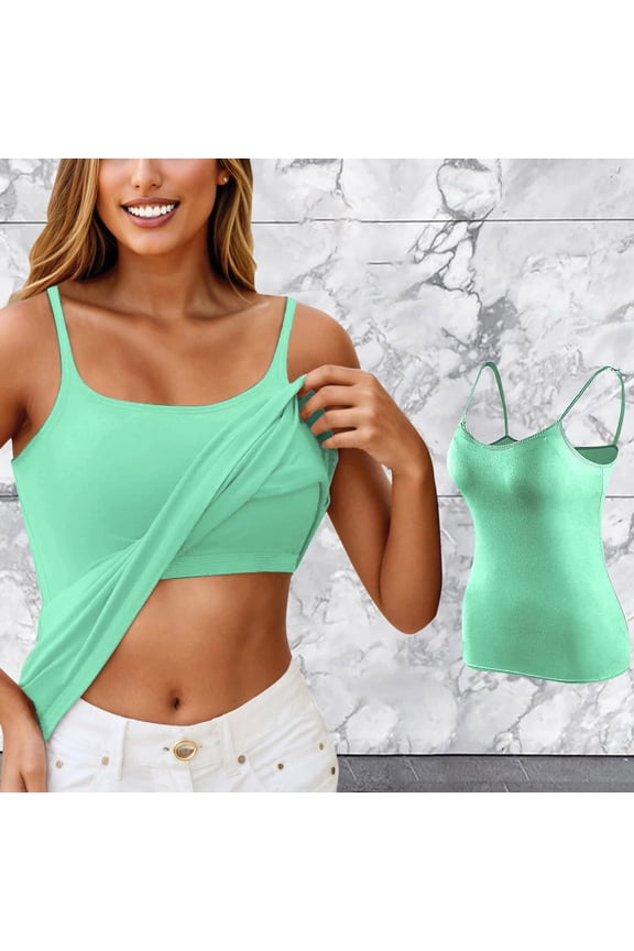 Women Camisole Built in Bra Tops Spaghetti Strap Workout Yoga Shirts Basic Layer Padded Bra Tank Tops Green XXL