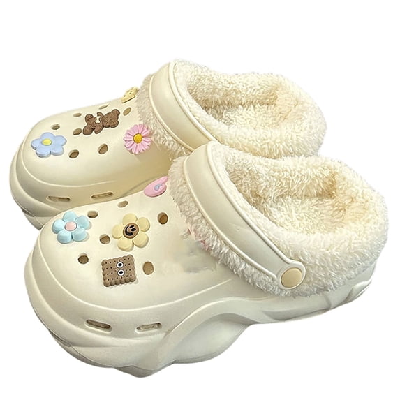 Wovix Women Classic Lined Clogs Waterproof Winter Fuzzy Slippers Unisex Indoor and Outdoor Shoes Ultra Comfort with Arch Support White 39