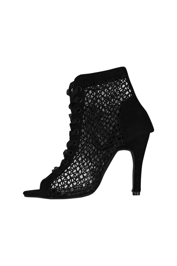 Women Classic Gladiator Summer Booties High Heel Mesh Breathable Solid Dance Shoes