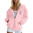 thumbnail image 1 of Wovix Women Cool Shirts Fasion Long Sleeve Ladies Cancer Pink Ribbon Heart Ribbon Full Zip Hoodie, 1 of 6