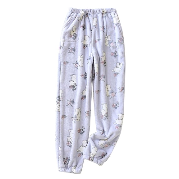 Wovix Women Cotton Joggers Pajama Pants with Pockets Fuzzy Pajama Pants PJ Pant Animal Graphic Thermal Underwear Bottom Daily Soft Loungewear