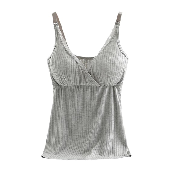 Wovix Women Cotton Maternity Nursing Tank Tops Breastfeeding Built in Bra Cami Sleep Shirt Grey M