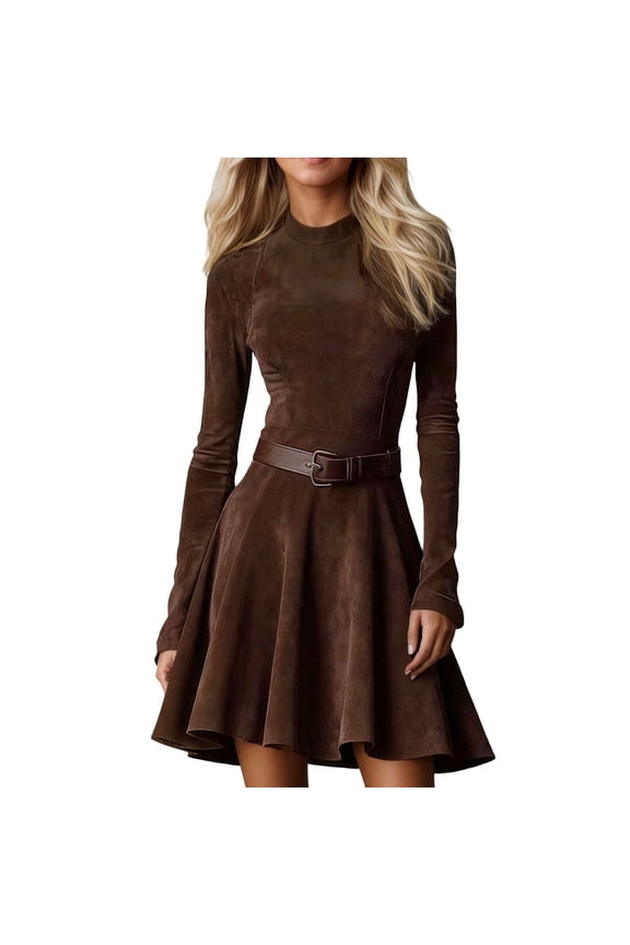 Women Fall Spring Dresses Elegant Classy 2026 Casual Long Sleeve Swing A Line Ruffle Short Homecoming Party Dress