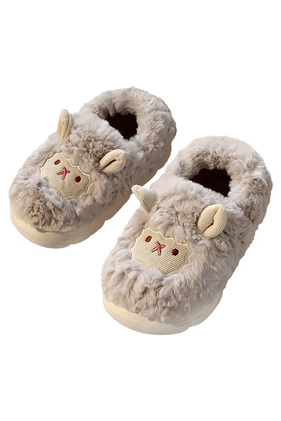 Women Flats Shoes Animal Slippers Cute Sheep Cozy Winter Plush Soft Adult Home Cotton Slippers Thermal Soft Daily