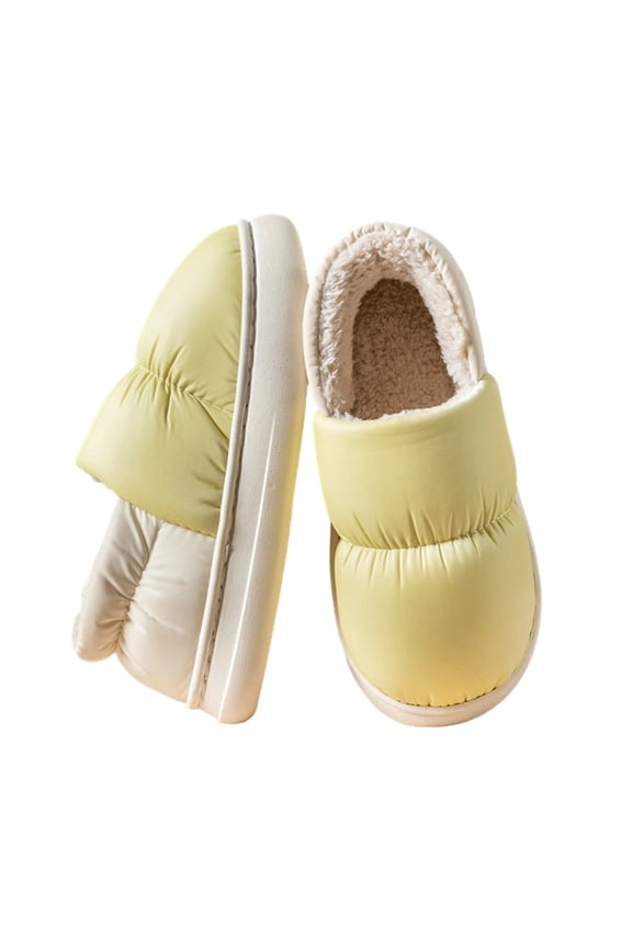 Women Furry Puffer Slippers Color Block Warm Plush Lining House Slippers Comfy Wrap Heel Indoor Sandals Winter Outdoor Shoes