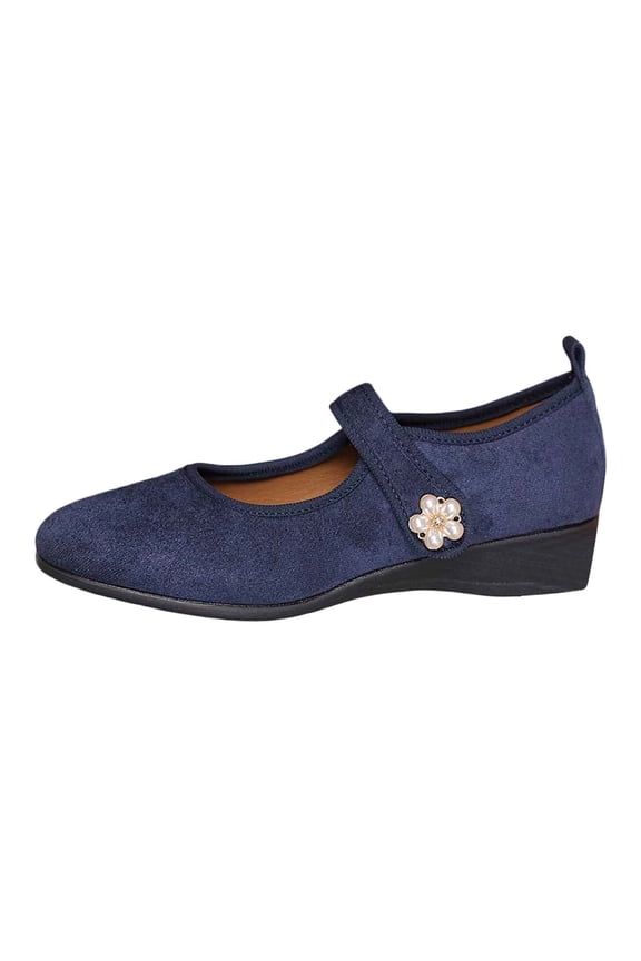 Women Girls Dress Shoes Flower Ballet Flower Flats Wedding Party School Comfy Daily Casual Shoes Navy 36