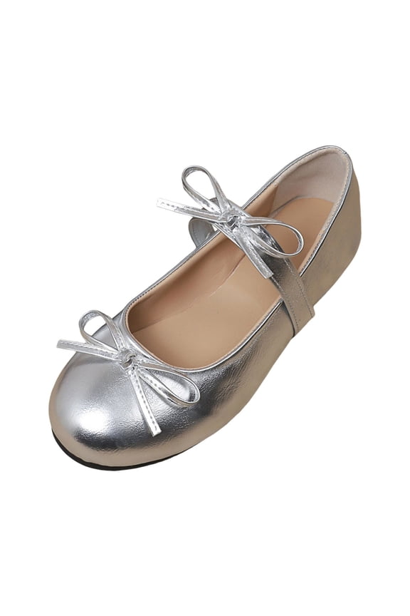 Women Girls Dress Shoes -on Flower Ballet Flats for Party Wedding Prom Graduation Daily Shoes Silver 38