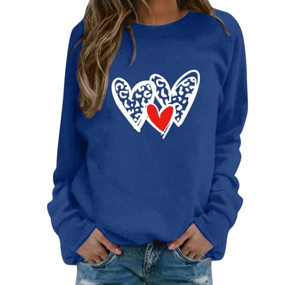 Wovix Women Heart Graphic Sweatshirt Long Sleeve Crewneck Cute Heart Pullover Tops Basic Soft Daily Romantic Sweater Valentine's Day Oversized Casual Couple Tees