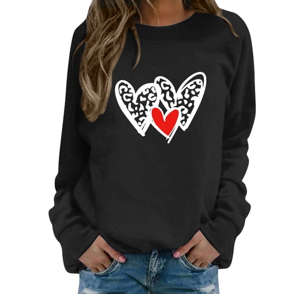 Wovix Women Heart Graphic Sweatshirt Long Sleeve Crewneck Cute Heart Pullover Tops Basic Soft Daily Romantic Sweater Valentine's Day Oversized Casual Couple Tees