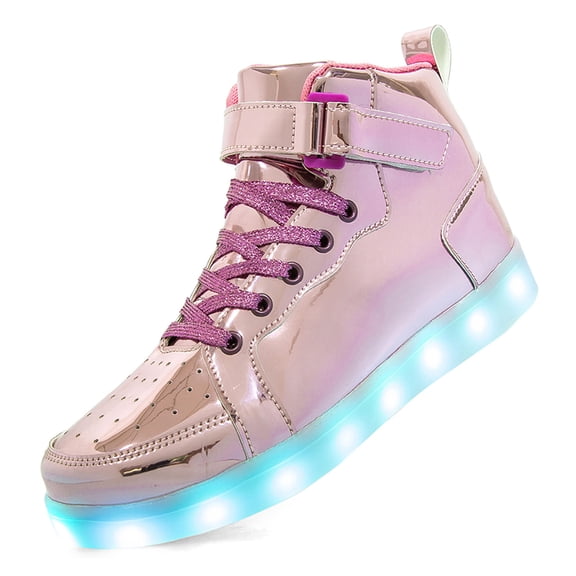 Wovix Women LED Light Up Shoes with Adjustable Hook & Loop Rechargeable High Top Sparkly Sneakers Cool Adorable Light-Up Gift Daily