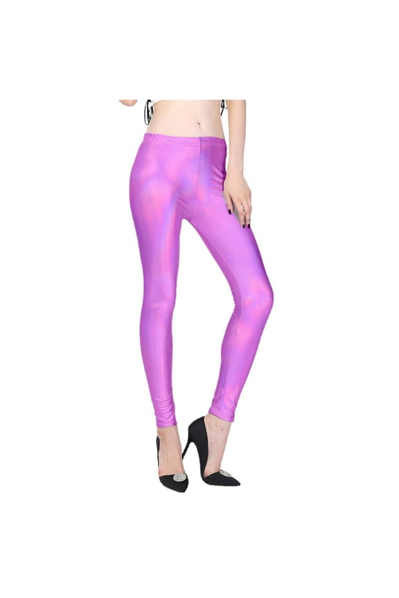 Women Legging Metallic Wet-Look Sleek Clubwear Shiny -Leather Legging Full Length High-Waist Trendy Pants
