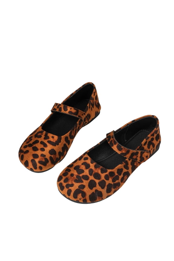 Women Leopard Faux Leather Flats Comfortable Round Toe Slip On Soft Work Flats Retro Mary Jane Dress Shoes