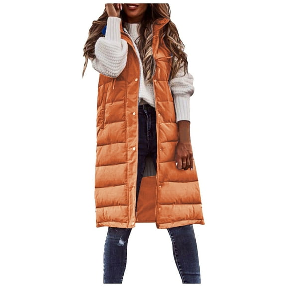 Wovix Women Long-Length Puffer Vest Quilted Hooded Vest Zip Up Sleeveless Pocket Vests Solid Color Outerwear Padded Jacket Warm Winter Coat 2025