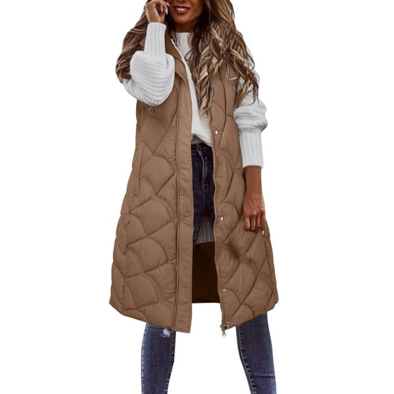 Wovix Women Long-Length Puffer Vest Quilted Hooded Vest Zip Up Sleeveless Pocket Vests Solid Color Outerwear Padded Jacket Warm Winter Coat 2025