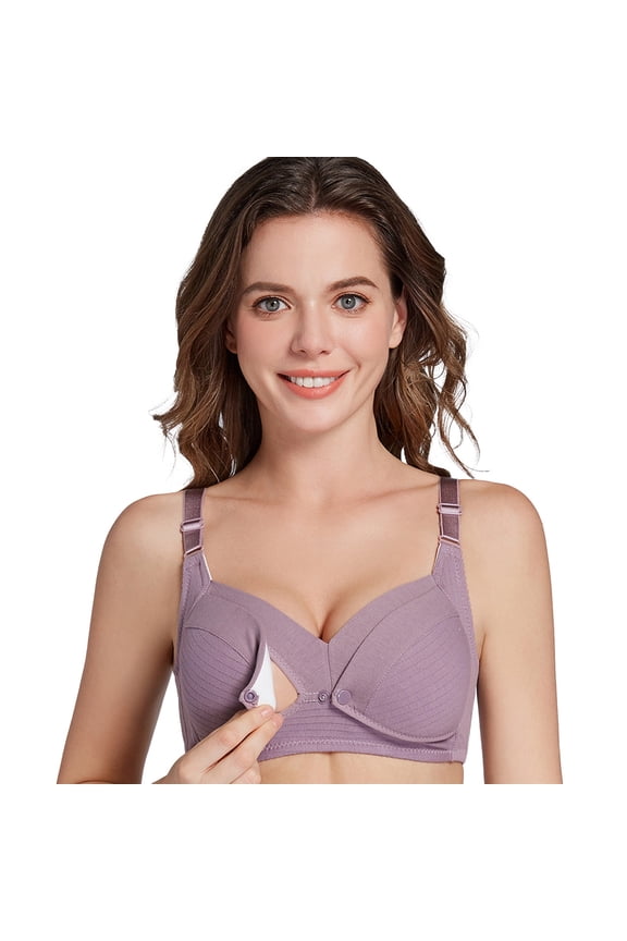 Women Nursing Bras for Breastfeeding Seamless Ultra Comfort Maternity Pregnancy Sleep Bralette Button Down Bra Dark Purple M