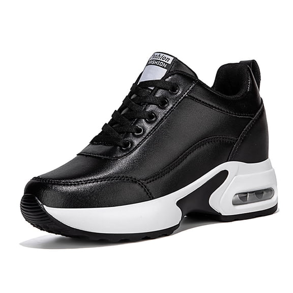 Wovix Women Platform Sneakers with High Hidden Heel Wedge Sneakers Leather Upper Fashion Lace-ups Increasing Shoes Solid Basic Lightweight Soft Spring Summer Daily