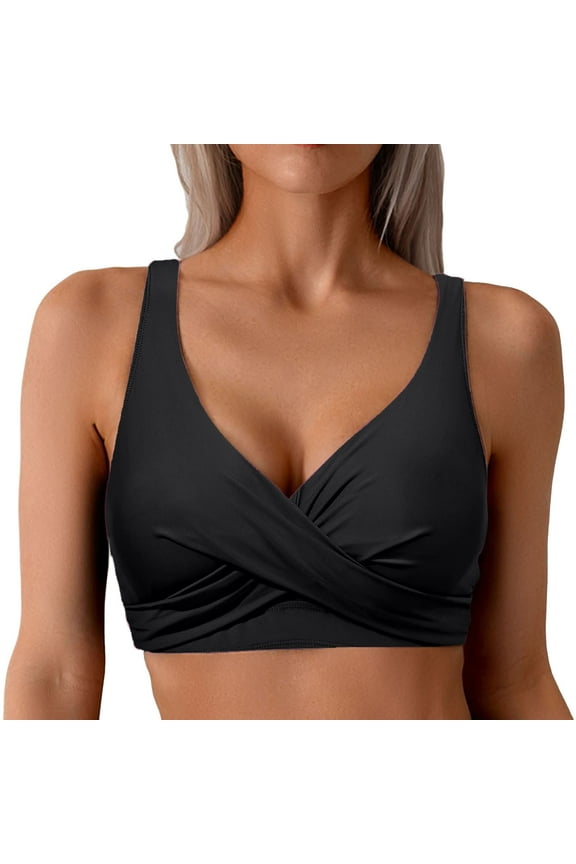 Women Plus Size Bikini Top Only Twist Front Swimsuit Top Push Up Full Coverage Bathing Suit Swim Bra for Large Bust