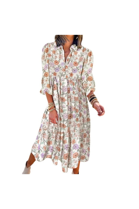 Women Plus Size Boho Maxi Dresses Summer Puff Sleeve V Neck Flowy Long Casual Dress with Pockets Vacation Beach Clothes