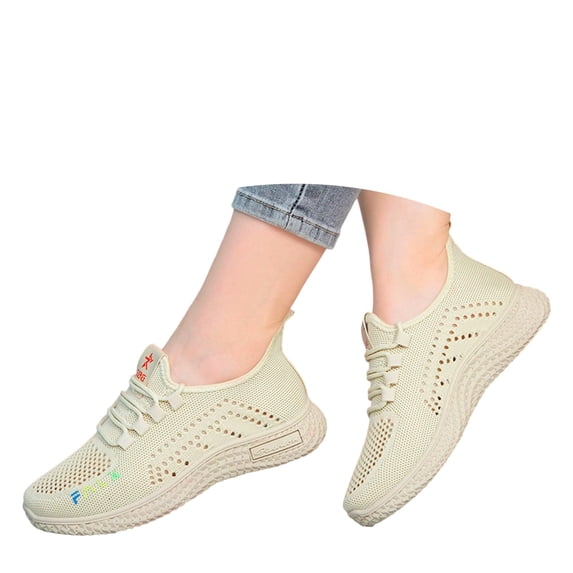 Wovix Women Running Shoes Casual Breathable Walking Shoes Sport Athletic Sneakers Gym Tennis Slip On Comfortable Lightweight Shoes Beige