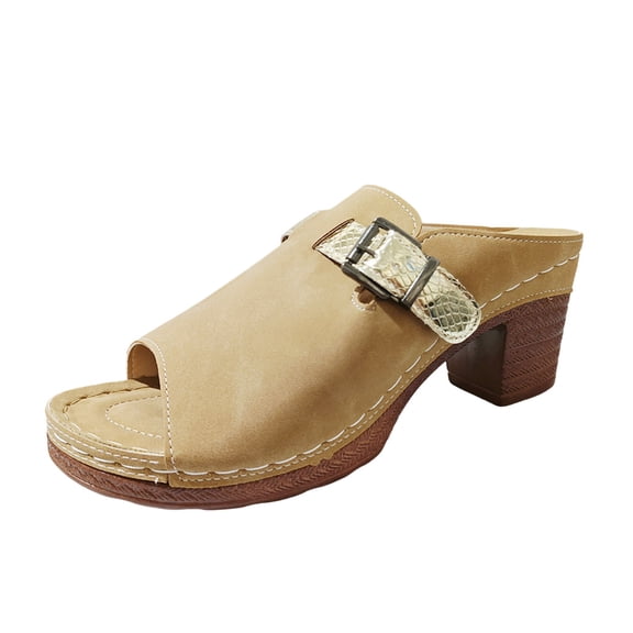 Wovix Women'S Slipper Adjustable Buckle High Heel Shoes With Wedge Sandals Artificial Leather Footwear Indoor Outdoor Shoes