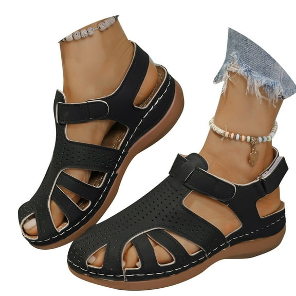 Wovix Women'S Slipper Arch Support Orthopedic Sandals Adjustable Ankle Strap Wedge Shoes Summer Hollow Out Closed Toe Footwear Daily Wear