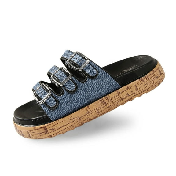 Wovix Women'S Slipper Artificial Leather Adjustable Band Solid Color On Sandals Casual Open Toe Shoes Indoor Outdoor Shoes