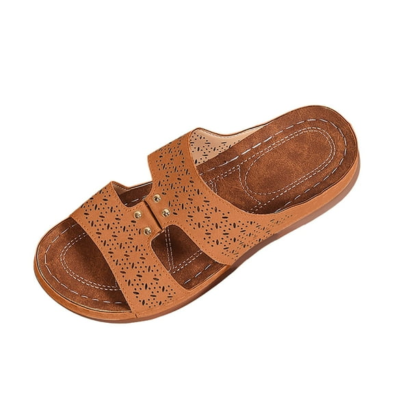 Wovix Women'S Slipper Breathable Retro Shoes Arch Support Basic Soft Wedge Sandals Work Footwear Indoor Outdoor Shoes