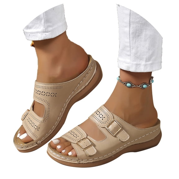 Wovix Women'S Slipper Casual Sandals Wedges Sandals Open Toe Lightweight Soft Beach Shoes Silent Slippers Durable Arch Support Non- Shoes