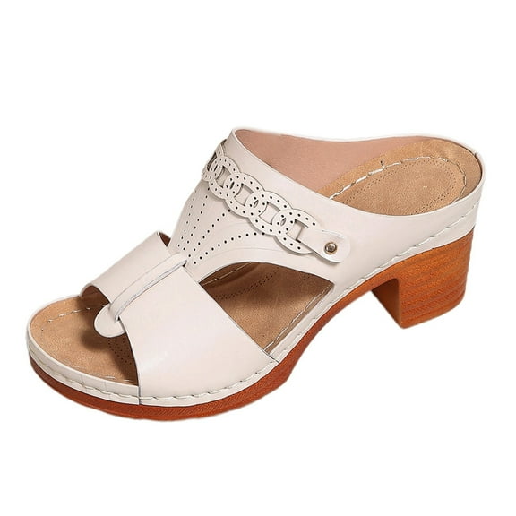 Wovix Women'S Slipper Chunky High Heel Shoes Slip-On Casual Shoes Artificial Leather Trendy Classic Footwear Daily Wear