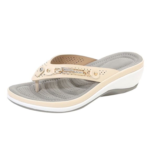 Wovix Women'S Slipper Cushioned Thick Sole Thong Shoes Trendy Beach Shoes Lightweight Sandals Shower Footwear Indoor Outdoor Shoes Beige 36