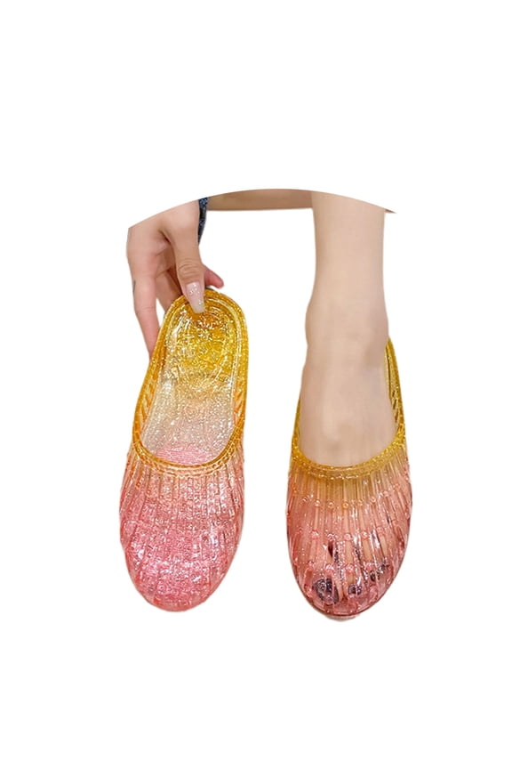 Women'S Slipper Jelly Shoes Glitter Clear Flats On Transparent Closed Toe Slide Sandals Daily Wear