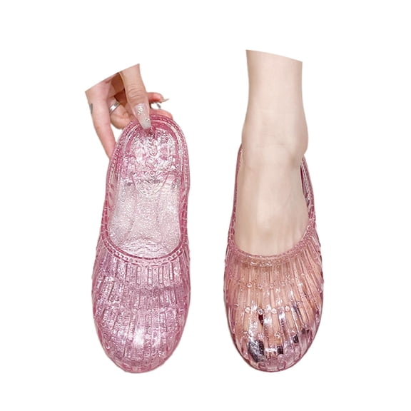 Wovix Women'S Slipper Jelly Shoes Glitter Clear Flats On Transparent Closed Toe Slide Sandals Daily Wear