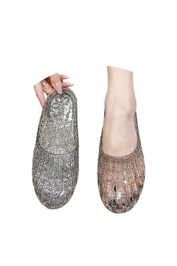 Women'S Slipper Jelly Shoes Glitter Clear Flats Slip On Transparent Closed Toe Slide Sandals Daily Wear