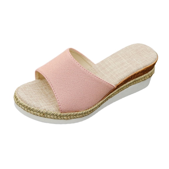 Wovix Women'S Slipper Lightweight Wedge Shoes Open Toe Comfy Dress Shoes Classic Beach Sandals Daily Wear Beige 35