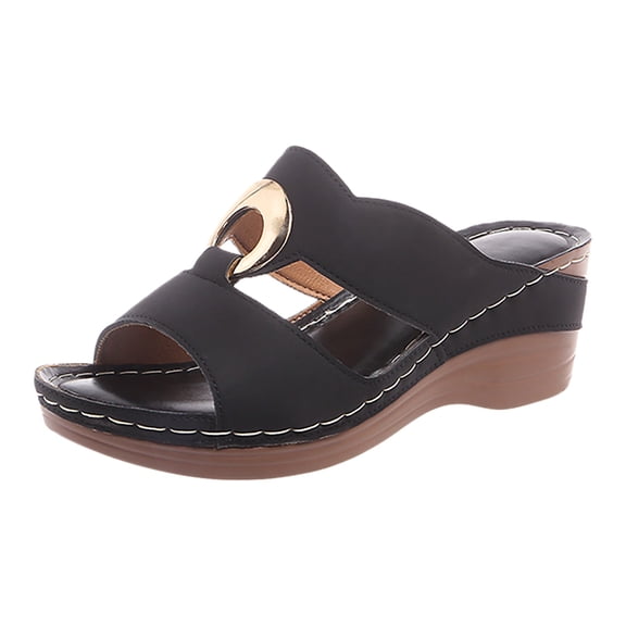 Wovix Women'S Slipper Open Toe Basic Trendy Beach Shoes Platform Lightweight Cushion Sandals Wedge Shoes Daily Wear Black 37