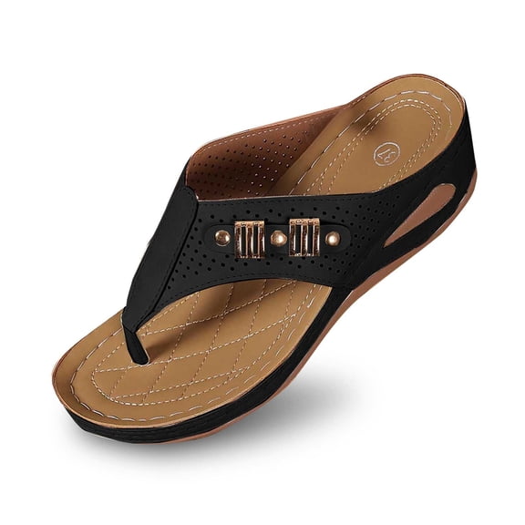Wovix Women'S Slipper Open Toe T Strap Dress Sandals Thong Sandals Casual Comfy Platform Shoes Daily Wear Black 37