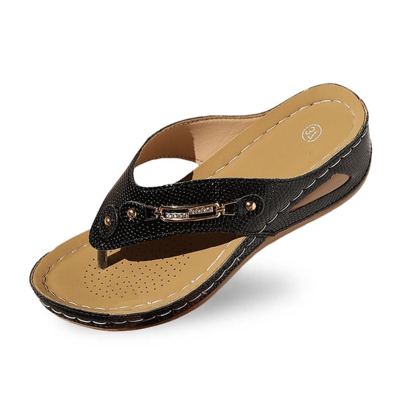 Wovix Women'S Slipper Open Toe Thong Walking Sandals Casual Non- Shower Beach Shoes Indoor Outdoor Shoes Black 37