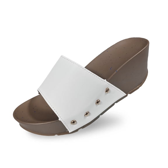 Wovix Women'S Slipper Round Open Toed Sandals Comfortable Faux Leather Platform Sandals Beach Slippers Daily Wear