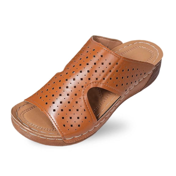 Wovix Women'S Slipper Summer Open Toe Fashion Hollow Faux Leather Slippers Breathable Shoes Daily Wear