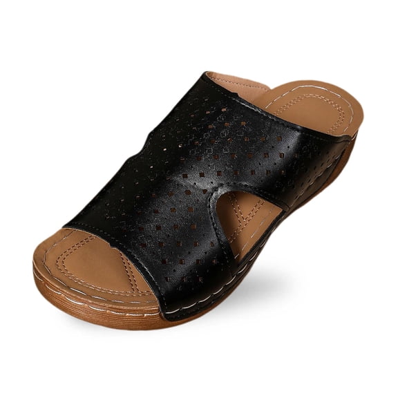 Wovix Women'S Slipper Summer Open Toe Fashion Hollow Faux Leather Slippers Breathable Shoes Daily Wear