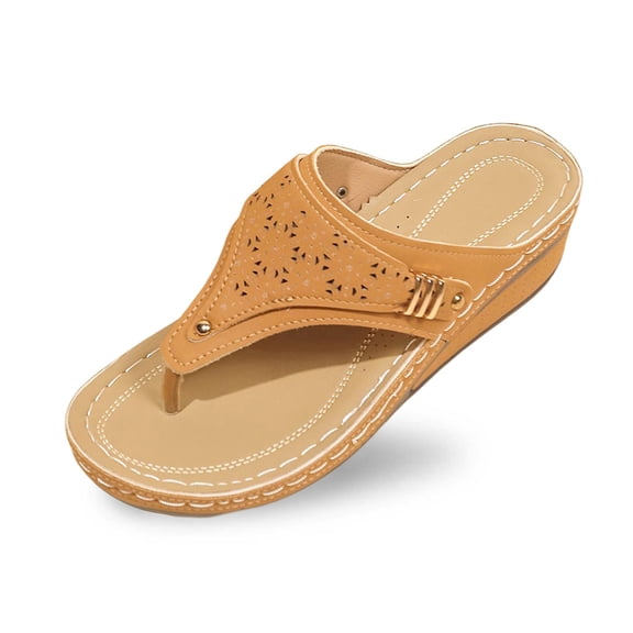 Wovix Women'S Slipper T Strap Dress Sandals Wedding Bridal Bride Wedge Arch Support Sandals Plaid Casual Indoor Outdoor Shoes Beige 37