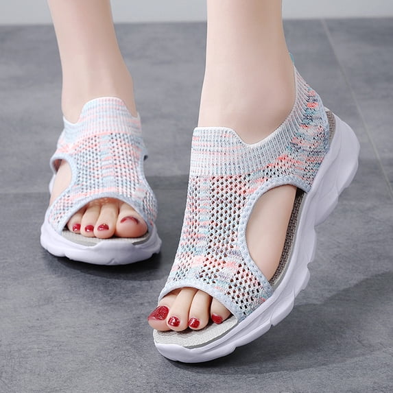 Wovix Women Sandals Summer Mesh Open Toe Beach On Hollow Casual Arch Support Anti- Breathable Daily Shoes Sky Blue 35