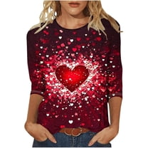 Wovix Women Shirts Valentine'S Day Lightweight Breathable 3/4 Length Sleeve Pullover Crewneck Casual Loose Tees Gift For Ladies